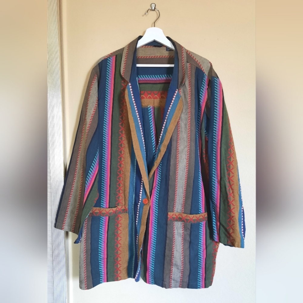 Honors Striped Lightweight Jacket Colorful Embroidered Unique Eclectic
